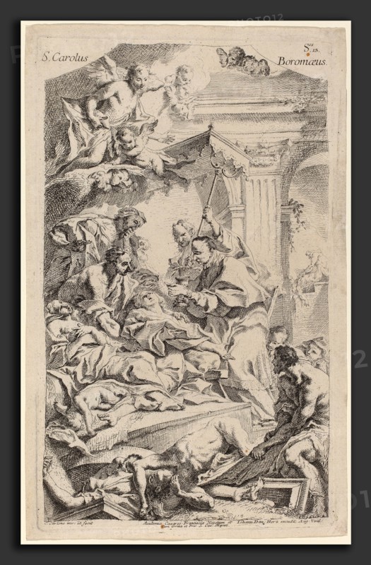 Carlo Innocenzo Carlone (Italian, 1686 - 1775), San Carlo Borromeo Giving Last Communion to Victims of the Plague, etching on laid paper