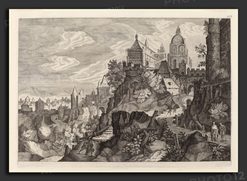 Aegidius Sadeler II after Pieter Stevens, Rocky Landscape in Bohemia, Flemish, c. 1570 - 1629, engraving on laid paper