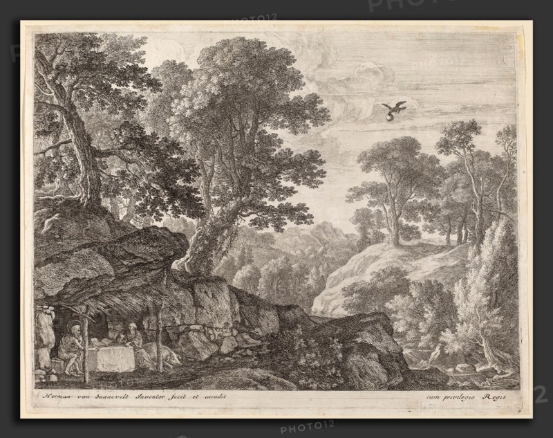 Herman van Swanevelt, Saint Paul and Saint Anthony Fed by the Raven, Dutch, c. 1600 - 1655, etching on laid paper