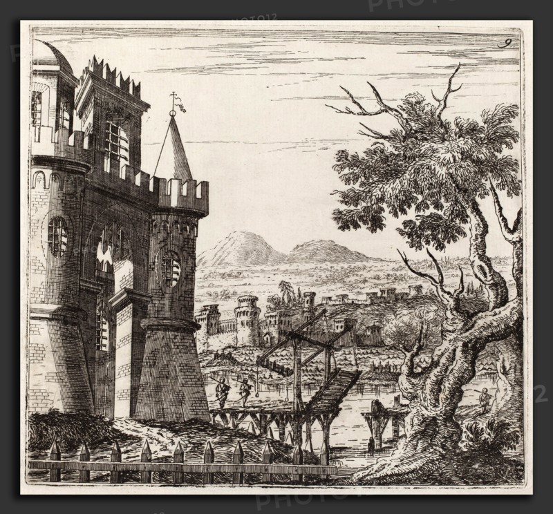Giuseppe Antonio Landi (Italian, 1713 - 1791), Landscape with a Castle and a Drawbridge, before 1753, etching and engraving on laid paper