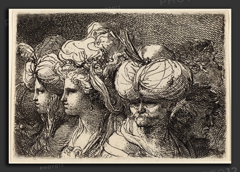 Gaetano Gandolfi (Italian, 1734 - 1802), Six Heads, a Turk in Front, etching