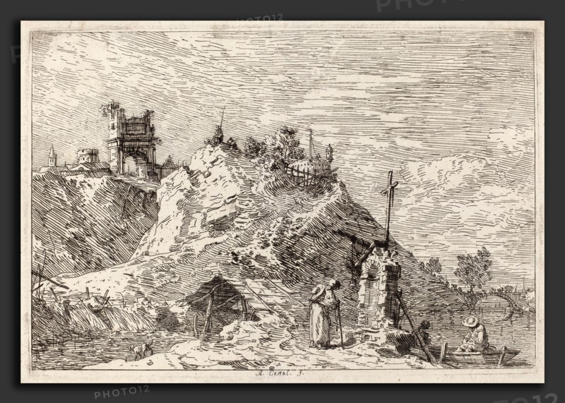 Canaletto (Italian, 1697 - 1768), Landscape with the Pilgrim at Prayer, c. 1735-1746, etching