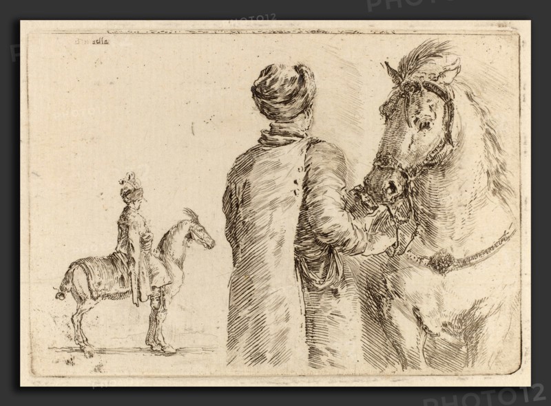 Stefano Della Bella (Italian, 1610 - 1664), Polish Attendant Holding the Bridle of a Horse, etching on laid paper [restrike]