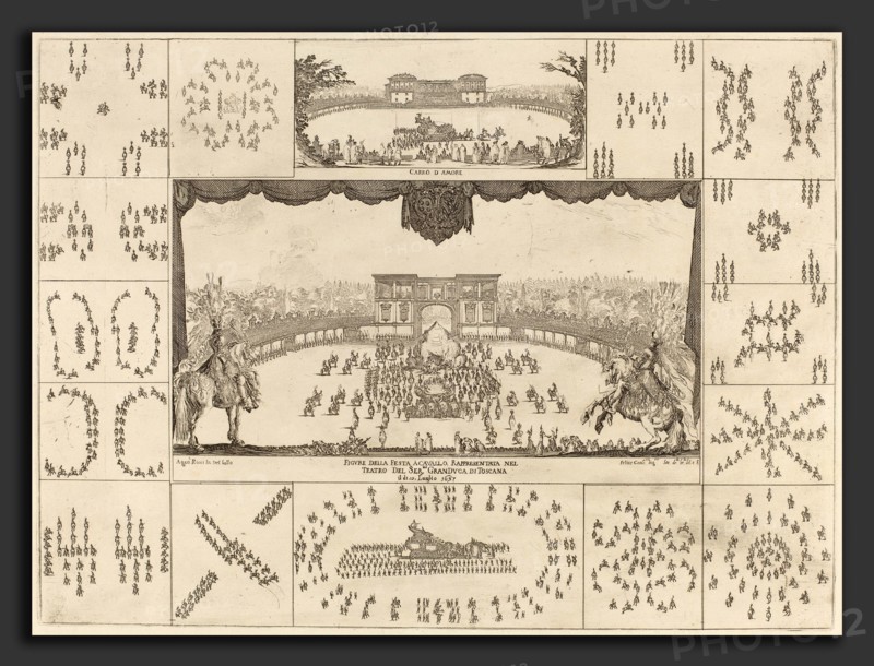 Stefano Della Bella (Italian, 1610 - 1664), Tournament Executed in Florence for the Marriage of Grand Duke Ferdinand I, 1637, etching on laid paper [restrike]