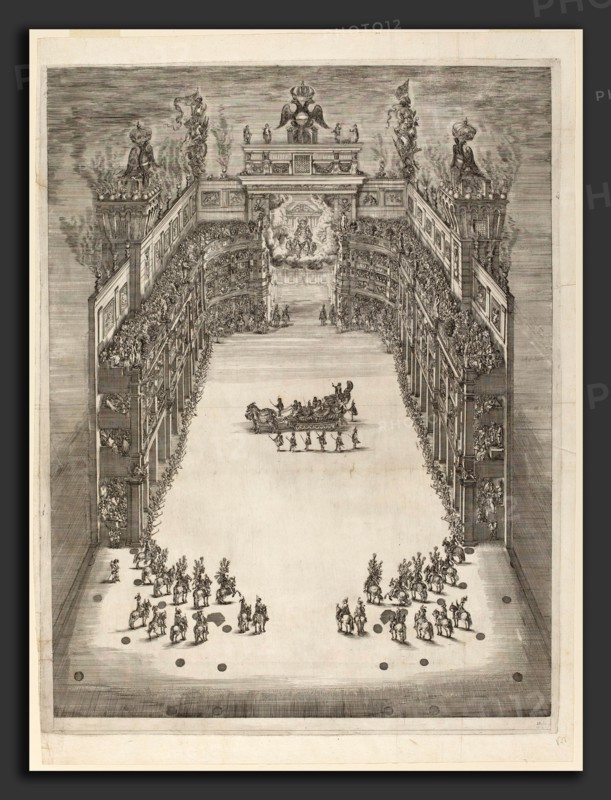 Stefano Della Bella (Italian, 1610 - 1664), Aerial View of Theatre, 1652, etching and engraving on laid paper