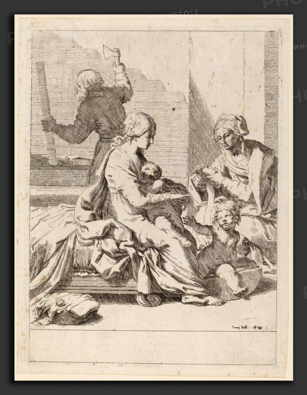 Elisabetta Sirani (Italian, 1638 - 1665), The Holy Family with Saint Elizabeth and Saint John the Baptist, c. 1650-1660, etching