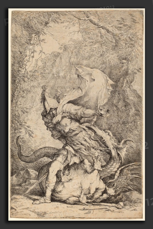 Salvator Rosa (Italian, 1615 - 1673), Jason and the Dragon, c. 1663-1664, etching and drypoint on laid paper