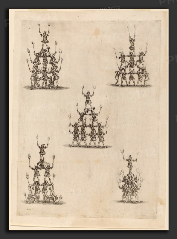 Stefano Della Bella (Italian, 1610 - 1664), Pyramids of Jugglers, 1652, etching on laid paper