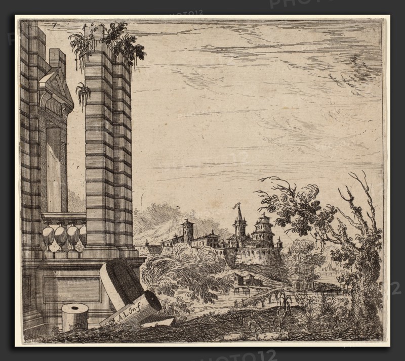 Attributed to Antonio Francesco Lucini (Italian, born c. 1610), Landscape with Ruins, 17th century, etching and engraving on laid paper
