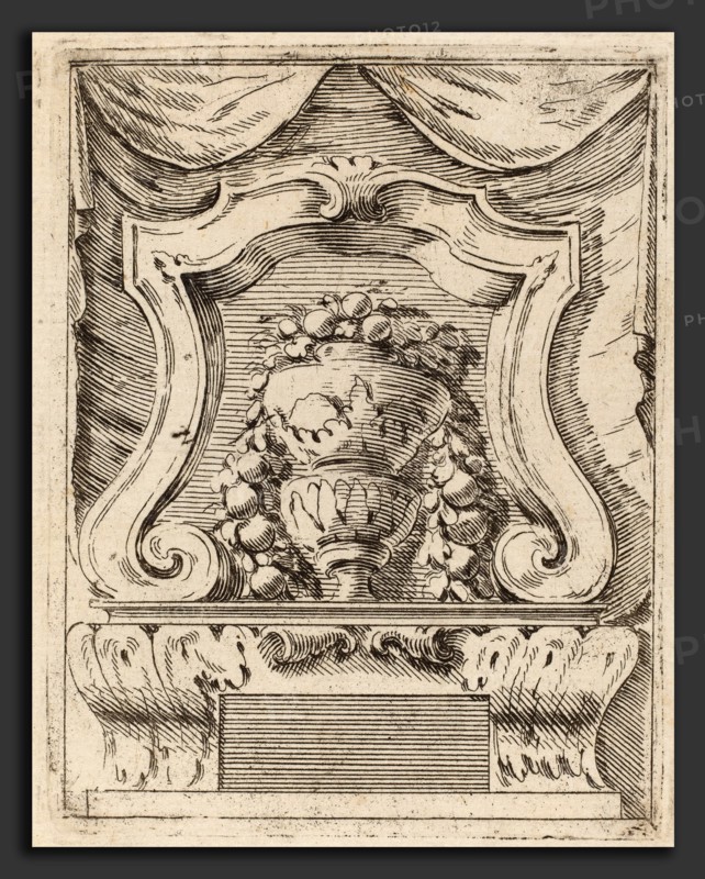 Carlo Antonio Buffagnotti (Italian, c. 1660 - after 1710), Architectural Motif with Fruit in a Vase, c. 1690, etching on laid paper