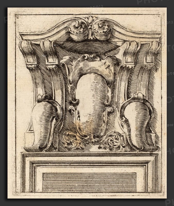 Carlo Antonio Buffagnotti (Italian, c. 1660 - after 1710), Architectural Motif with Three Shields, c. 1690, etching on laid paper
