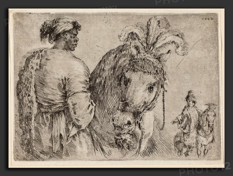 Stefano Della Bella (Italian, 1610 - 1664), Negro Feeding a Horse, probably 1662, etching