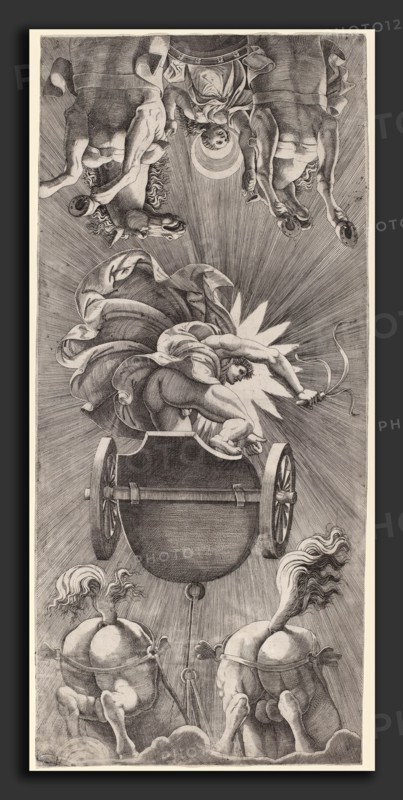Adamo Scultori after Giulio Romano (Italian, c. 1530 - 1585), The Setting of the Sun with Chariots of Apollo and Diana, engraving on laid paper