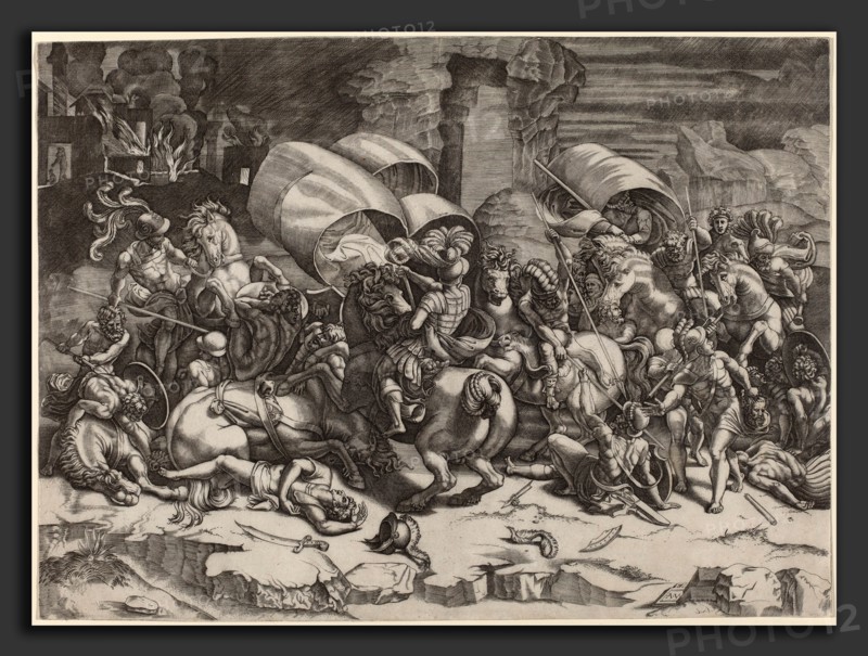 Agostino dei Musi after Raphael (Italian, c. 1490 - 1536 or after), The Battle with the Cutlass, engraving