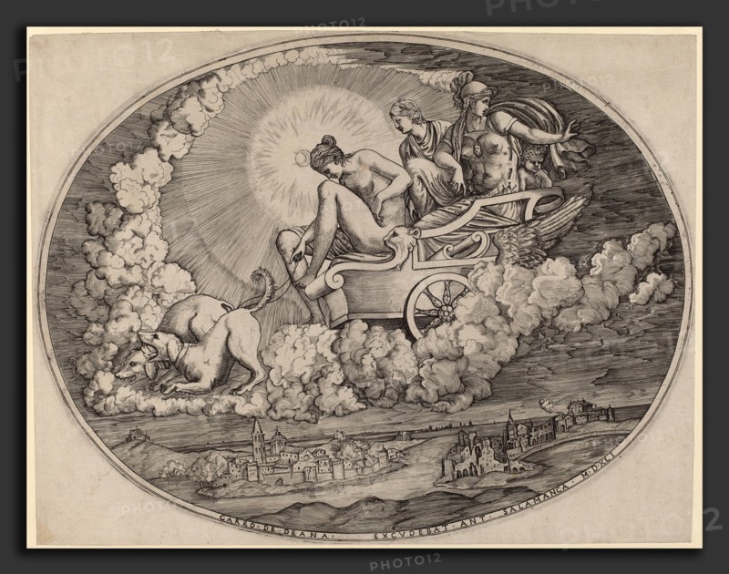 Agostino dei Musi after Luca Penni (Italian, c. 1490 - 1536 or after), The Chariot of Diana, 1541, engraving