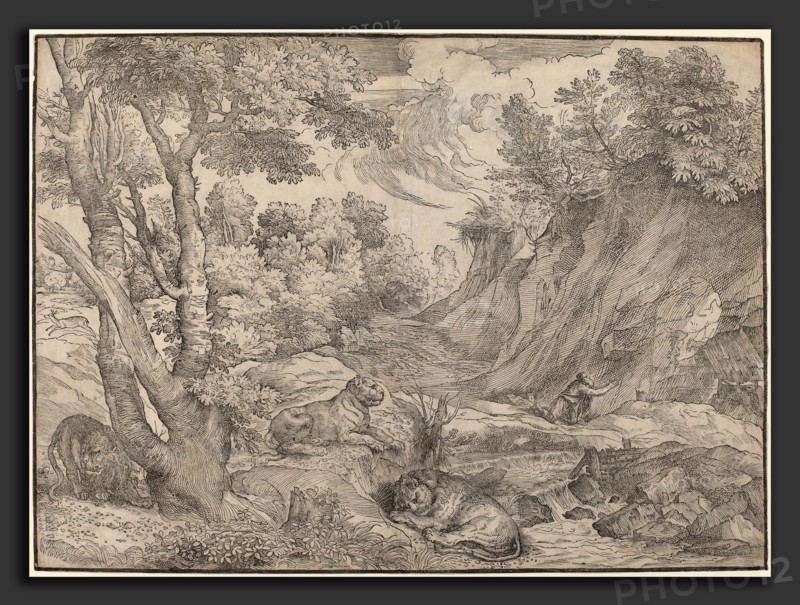 NiccolÃ² Boldrini after Titian (Italian, 1510 - 1566 or after), Saint Jerome in the Wilderness, c. 1530, woodcut on laid paper
