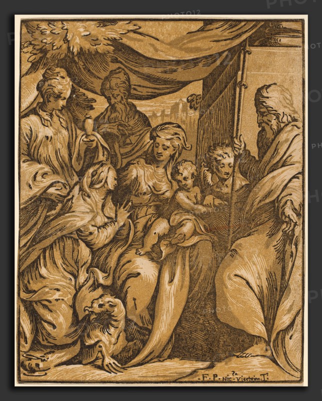 Guiseppe Nicolo Vicentino (Italian, active first half 16th century), The Virgin and Child with Saints, chiaroscuro woodcut