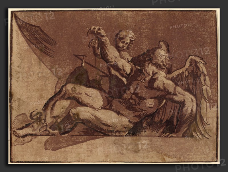 Guiseppe Nicolo Vicentino after Giovanni Antonio Pordenone (Italian, probably 1484 - 1539), Saturn, 1525-1530, chiaroscuro woodcut in four violets