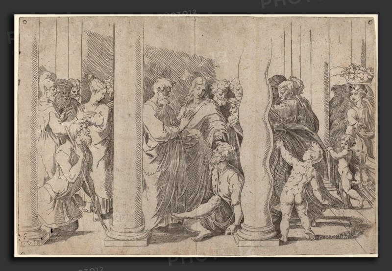 Parmigianino after Raphael (Italian, 1503 - 1540), Peter and John at the Gate of the Temple, etching