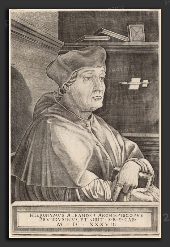 Agostino dei Musi (Italian, c. 1490 - 1536 or after), Hieronymus Alexander, Archbishop of Brindisi, 1536, engraving