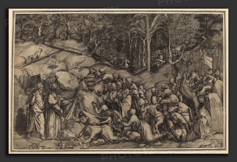 Lorenzo de Musi (Italian, active 1554), Moses Striking the Rock, engraving