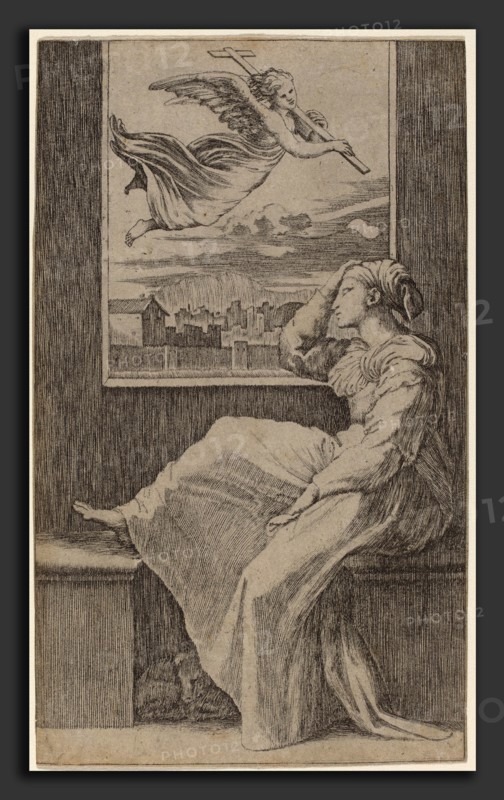Marcantonio Raimondi possibly after Raphael (Italian, c. 1480 - c. 1534), Pensive Woman, engraving