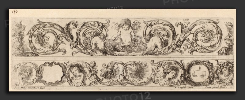 Stefano Della Bella (Italian, 1610 - 1664), Two Ornamental Bands with Cupid and Heads of the Four Seasons, probably 1648, etching