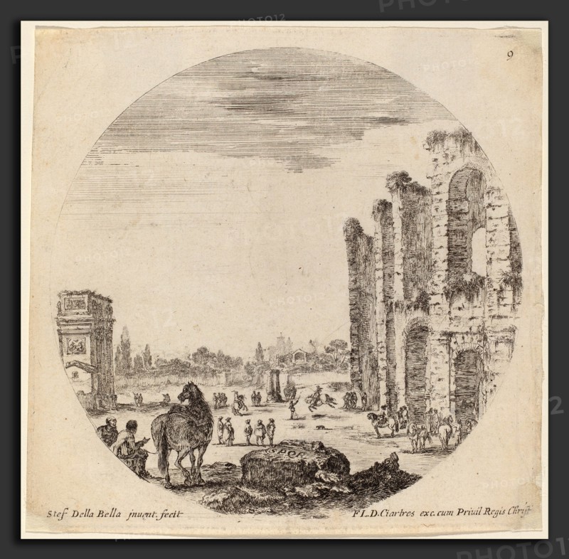 Stefano Della Bella (Italian, 1610 - 1664), Colosseum and Arch of Constantine, 1646, etching
