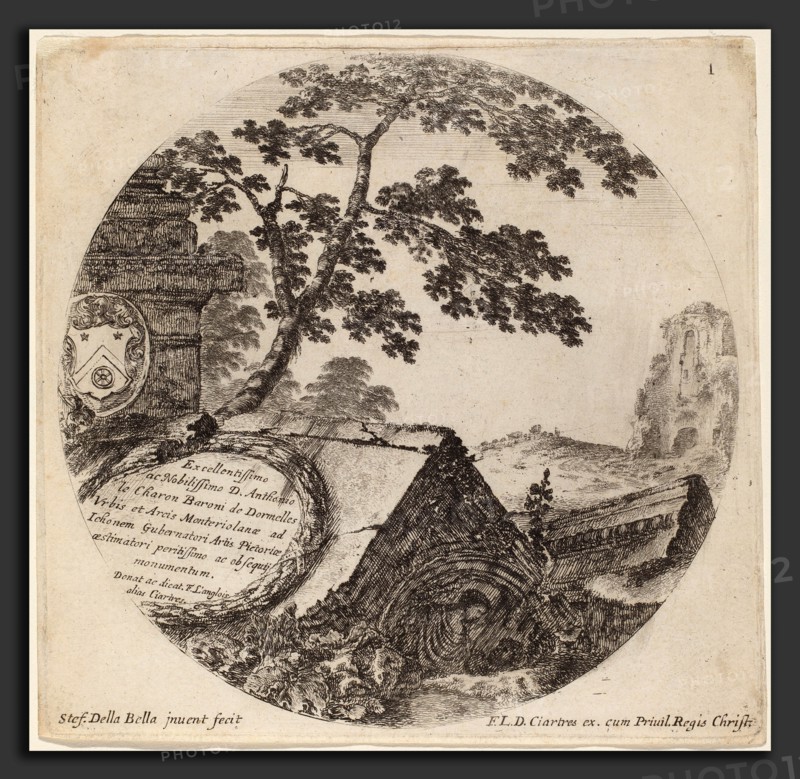 Stefano Della Bella (Italian, 1610 - 1664), Title Page for "Paysages et ruines de Rome", 1646, etching