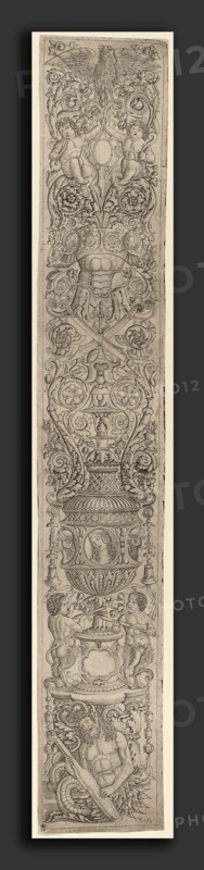 Giovanni Pietro Birago and Zoan Andrea (Italian, active 1471 - 1513 or after), Ornament Panel: Triton and Two Infant Satyrs, c. 1505-1515, engraving