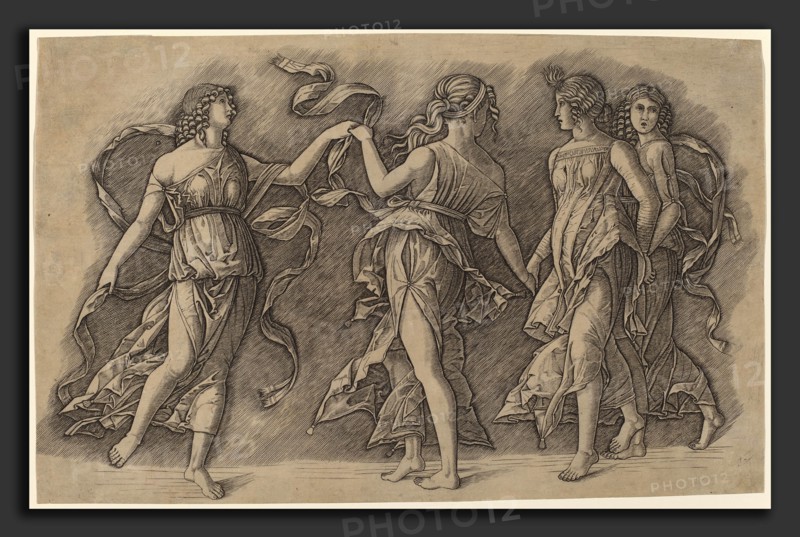 Workshop of Andrea Mantegna, Four Women Dancing (version in reverse), engraving