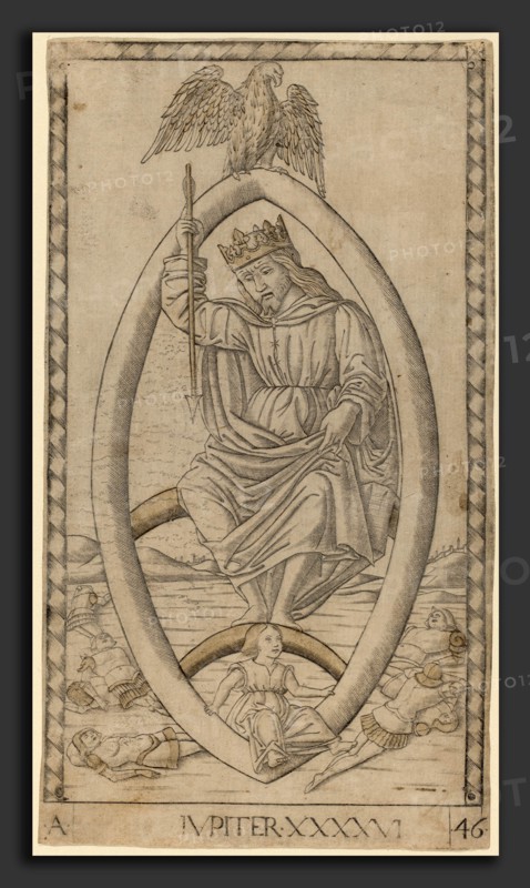 Master of the E-Series Tarocchi (Italian, active c. 1465), Iupiter (Jupiter), c. 1465, engraving with gilding