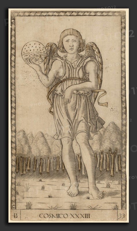 Master of the E-Series Tarocchi (Italian, active c. 1465), Cosmico (Genius of the World), c. 1465, engraving with traces of gilding