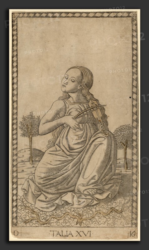 Master of the E-Series Tarocchi (Italian, active c. 1465), Talia (Thalia), c. 1465, engraving with traces of gilding
