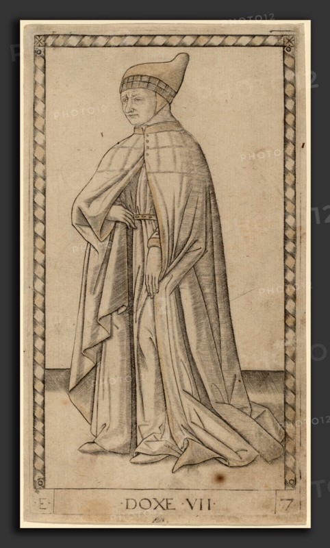Master of the E-Series Tarocchi (Italian, active c. 1465), Doxe (Doge), c. 1465, engraving with gilding