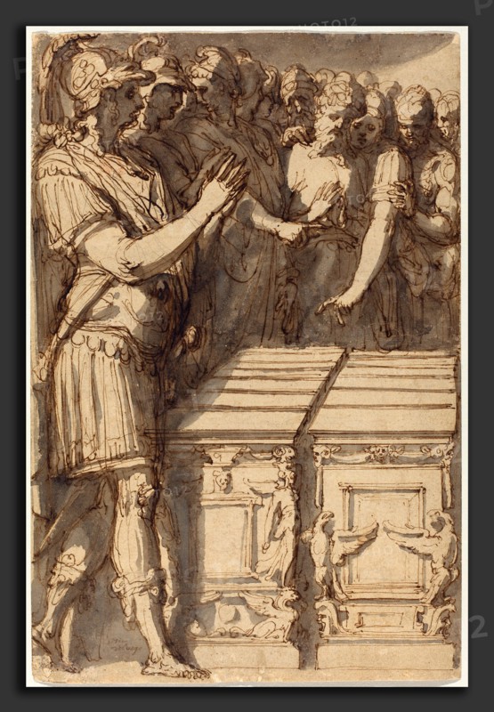 Perino del Vaga (Italian, 1501 - 1547), Alexander Consecrating the Altars for the Twelve Olympian Gods, 1545-1547, pen and brown ink with gray wash over black chalk on laid paper