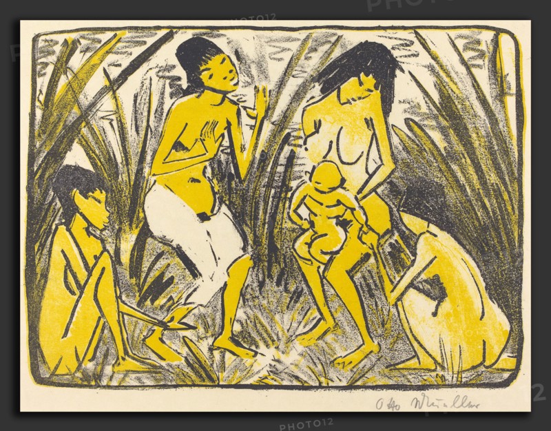 Otto MÃ¼ller, Finding of Moses (Auffindung des Moses), German, 1874 - 1930, c. 1920, lithograph in black and gold
