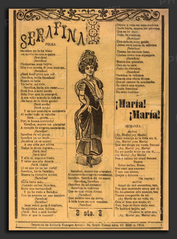 José Guadalupe Posada, Serafina, Mexican, 1851 - 1913, 1914?, metalcut on yellow newsprint