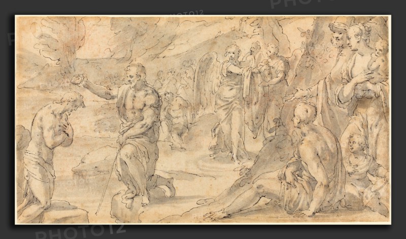 Friedrich Sustris (German, c. 1540 - 1599), The Baptism of Christ, probably 1580s, pen and black ink with gray wash on laid paper