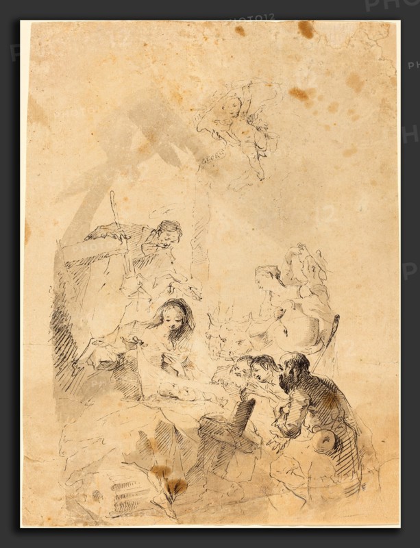 Franz Anton Maulbertsch (Austrian, 1724 - 1796), The Adoration of the Shepherds, 1757, pen and black ink with gray wash on laid paper