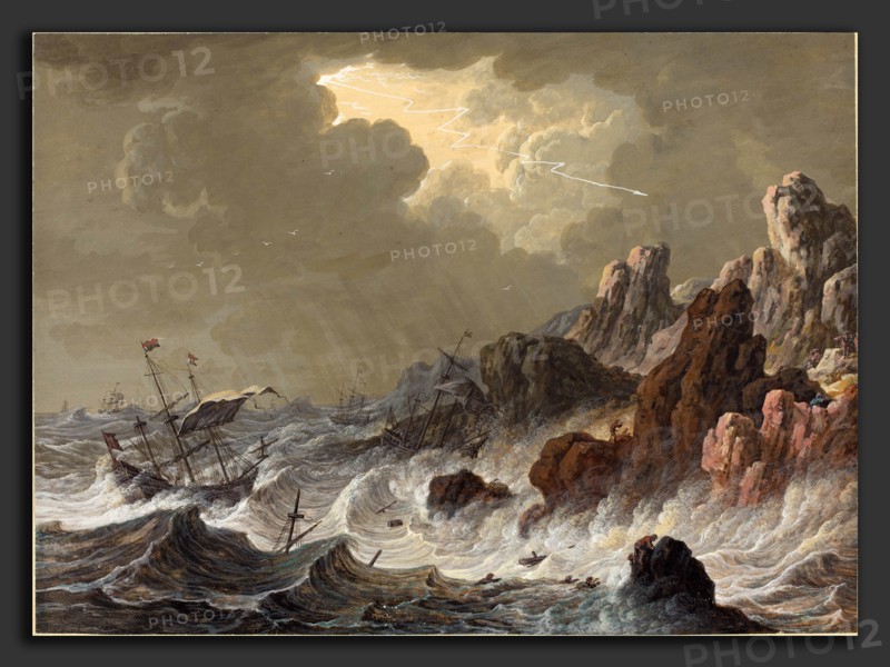 Johann Christoph Dietzsch (German, 1710 - 1769), Storm-Tossed Ships Wrecked on a Rocky Coast, gouache on vellum