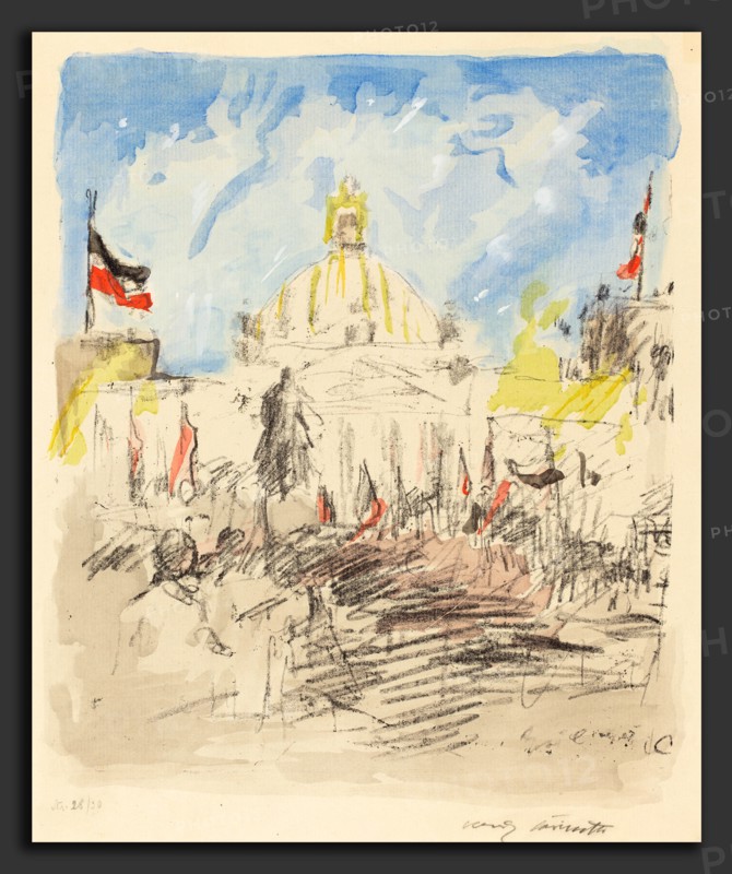 Lovis Corinth, Bismarckfeier, German, 1858 - 1925, 1915, transfer lithograph in black hand-colored with watercolor on laid paper