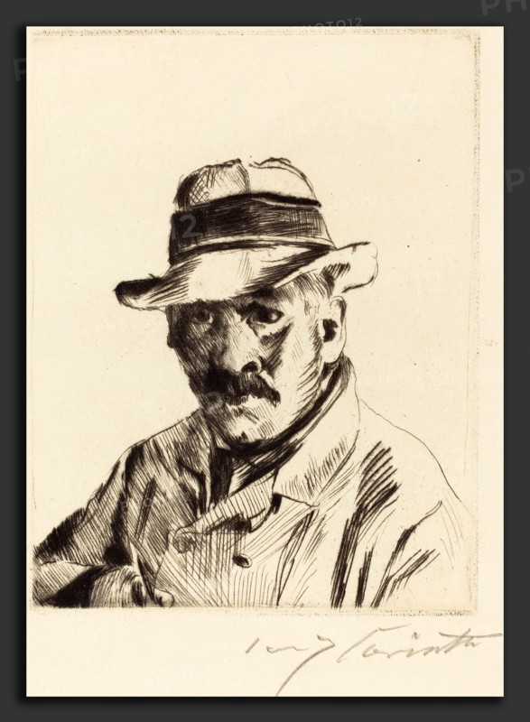 Lovis Corinth, Self-Portrait in a Straw Hat (Selbstbildnis im Strohhut), German, 1858 - 1925, 1913, drypoint
