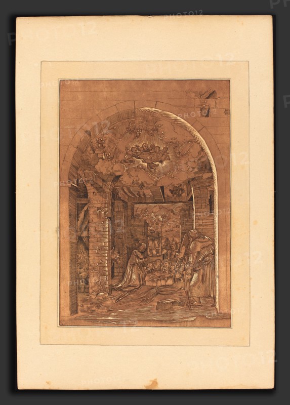 Johann Gottlieb Prestel (German, 1739 - 1808), The Adoration of the Shepherds, published 1782, aquatint and etching in red-brown and black