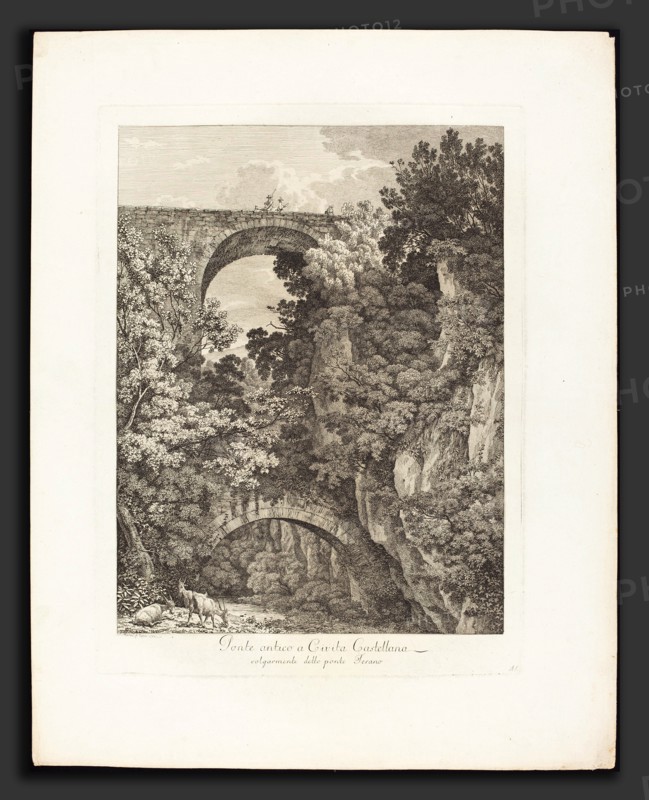 Jacob Wilhelm Mechau (German, 1745 - 1808), Ponte antico a CivitÃ  Castellana, volgarmente detto ponte Terano, 1798, etching on laid paper