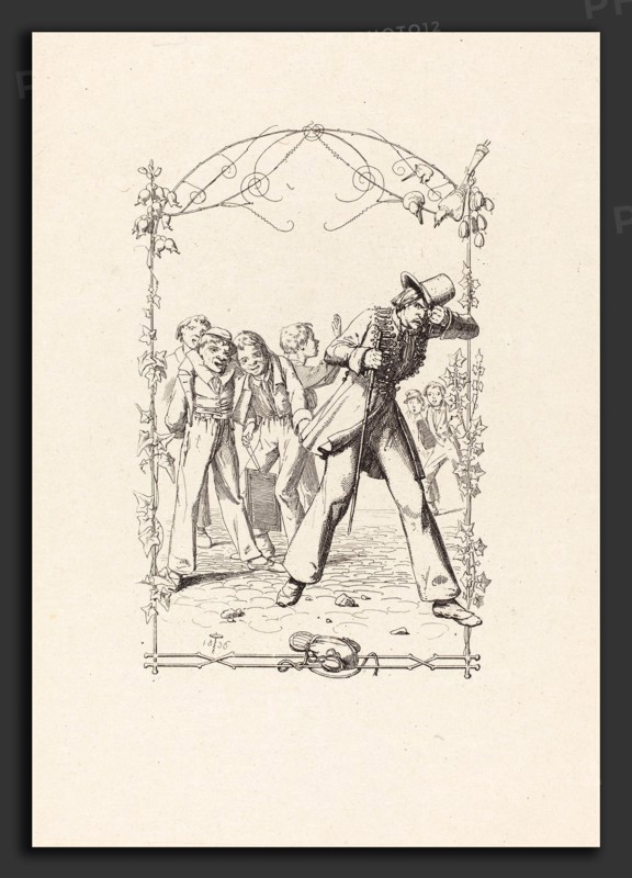 Adolf SchrÃ¶dter (German, 1805 - 1875), Peter Schlemihl Taunted for His Lack of Shadow, 1836, etching on chine collé