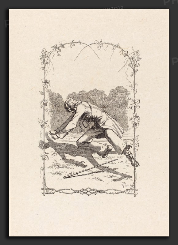 Adolf SchrÃ¶dter (German, 1805 - 1875), Peter Schlemihl Chasing His Shadow, 1836, etching on chine collé