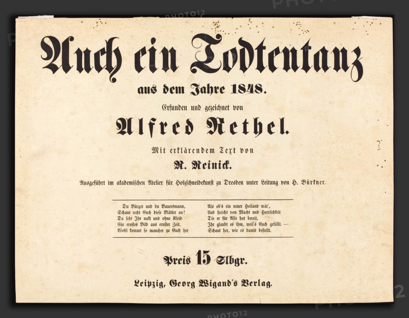 Alfred Rethel (German, 1816 - 1859), Auch ein Todtentanz: Title Page, 1849, typeset printing