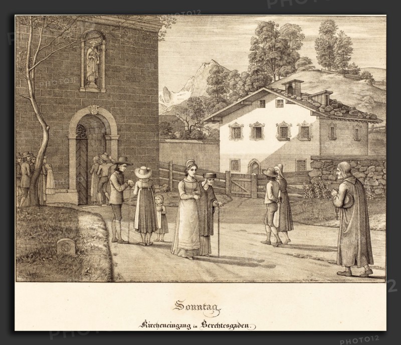 Ferdinand Olivier (German, 1785 - 1841), Sonntag - Kircheneingang in Berchtesgaden (Sunday - Going to Church near Berchtesgaden), 1823, lithograph