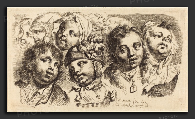 Johann Eleazar Schenau (German, 1737 - 1806), Nine Children's Heads, 1765, etching on laid paper